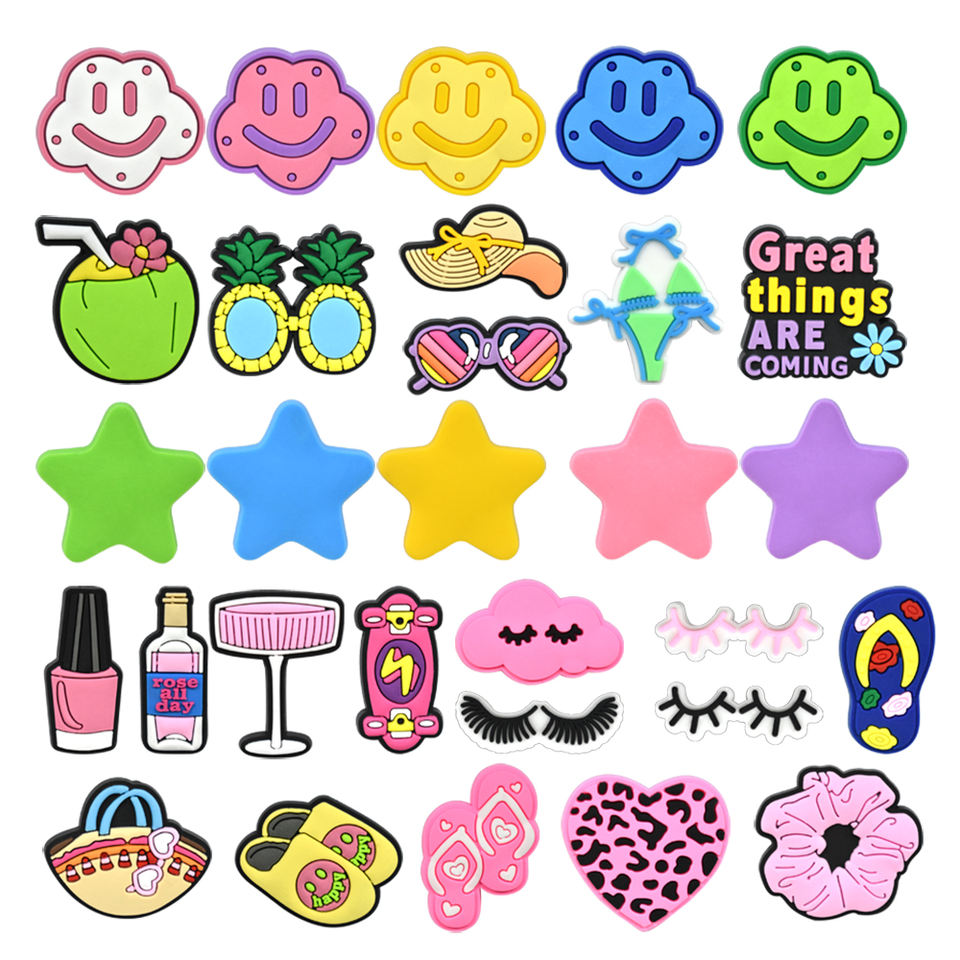 Colorful 30-Piece Soft PVC Clog Charm Set
