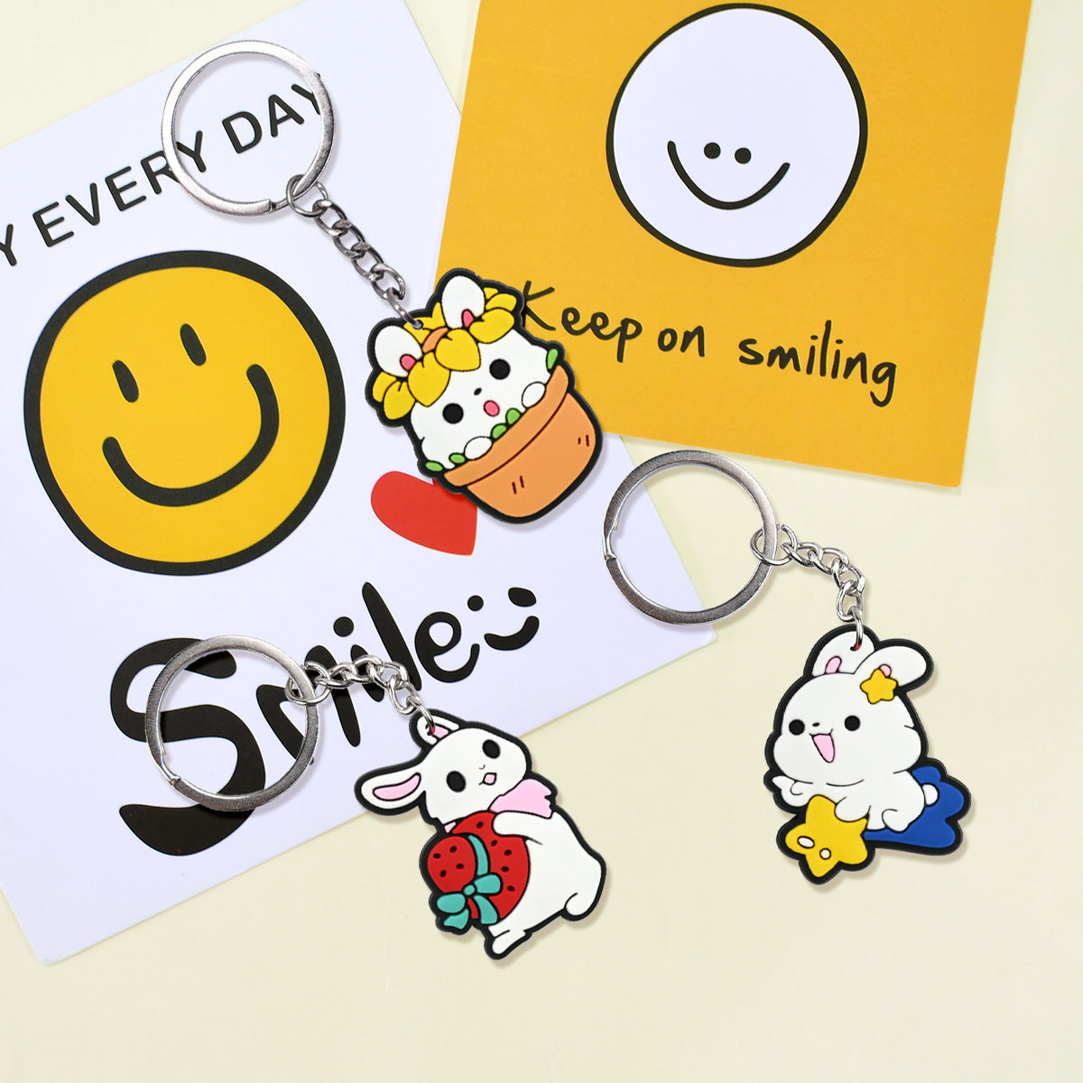 Adorable Rabbit Keyrings Set ([9] Pcs) | Durable Soft PVC Backpack Charms Bulk