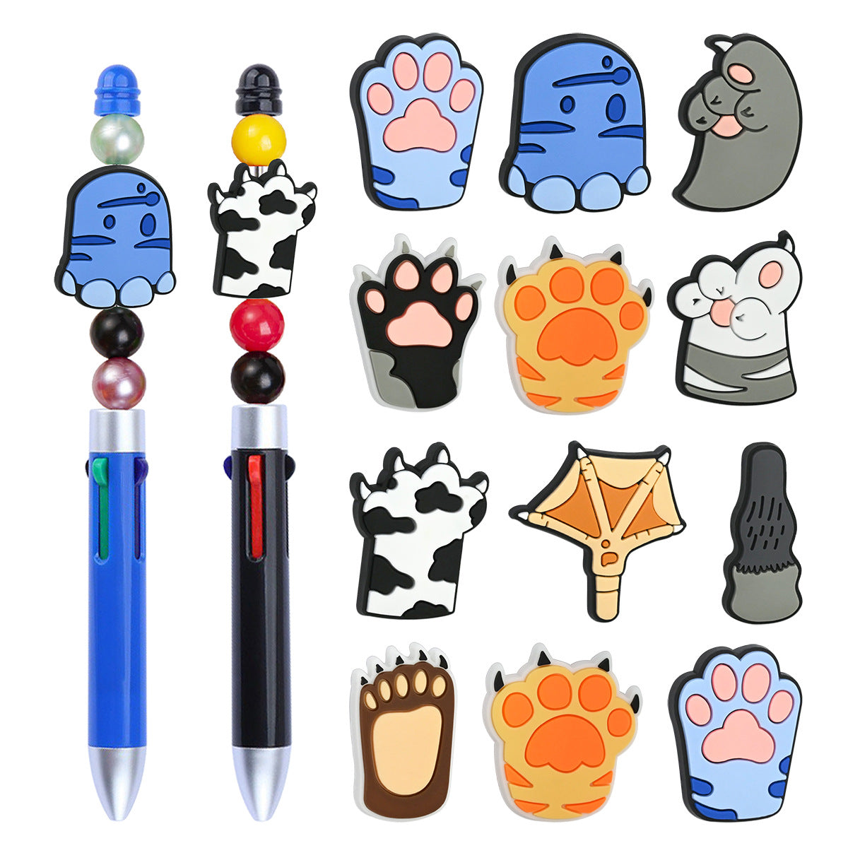 Cute Cat Paw Bead Charms Set – Soft Cartoon Animal DIY Jewelry & Pen Accessories size or group view for DIY pens and crafts
