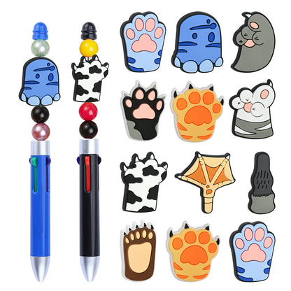 Cute Cat Paw Bead Charms Set – Soft Cartoon Animal DIY Jewelry & Pen Accessories size or group view for DIY pens and crafts