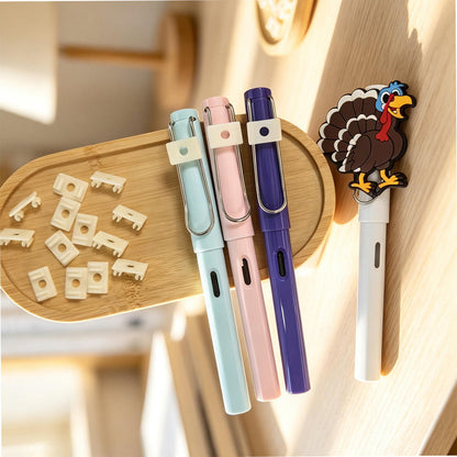White nylon pen clip charms with stationery supplies