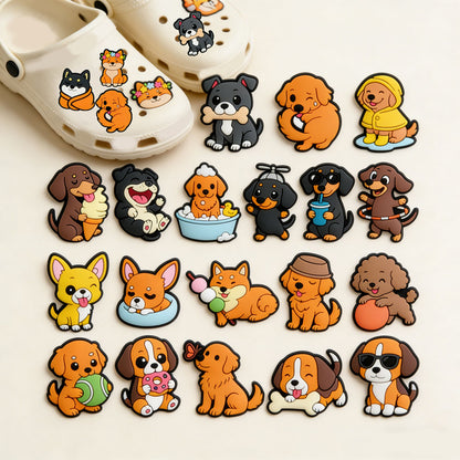 Multi-Style Cartoon Dog Shoe Charms Set – Cute DIY Clog Decoration Gifts Bundle size or group view for clog shoes