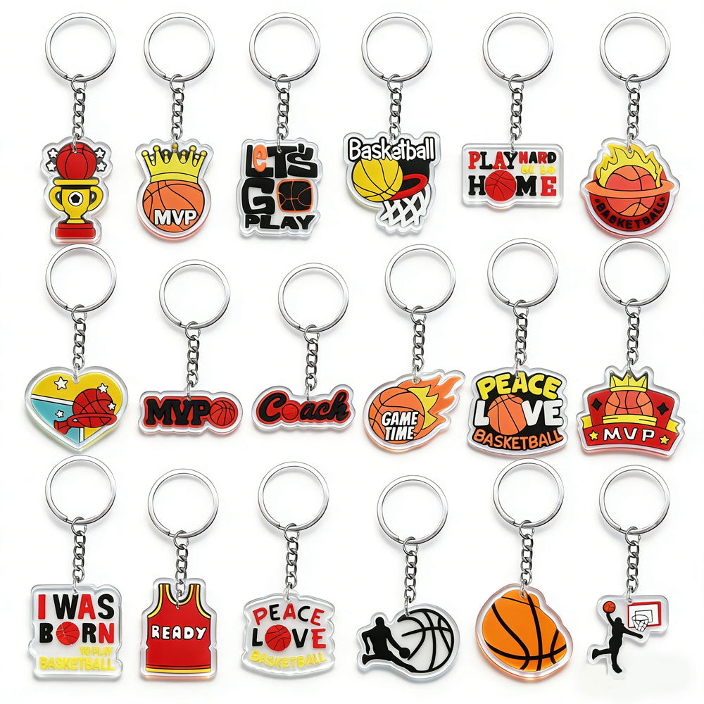 Clear Acrylic Basketball Keyrings Set of [18] | Sports Theme Gifts Bulk
