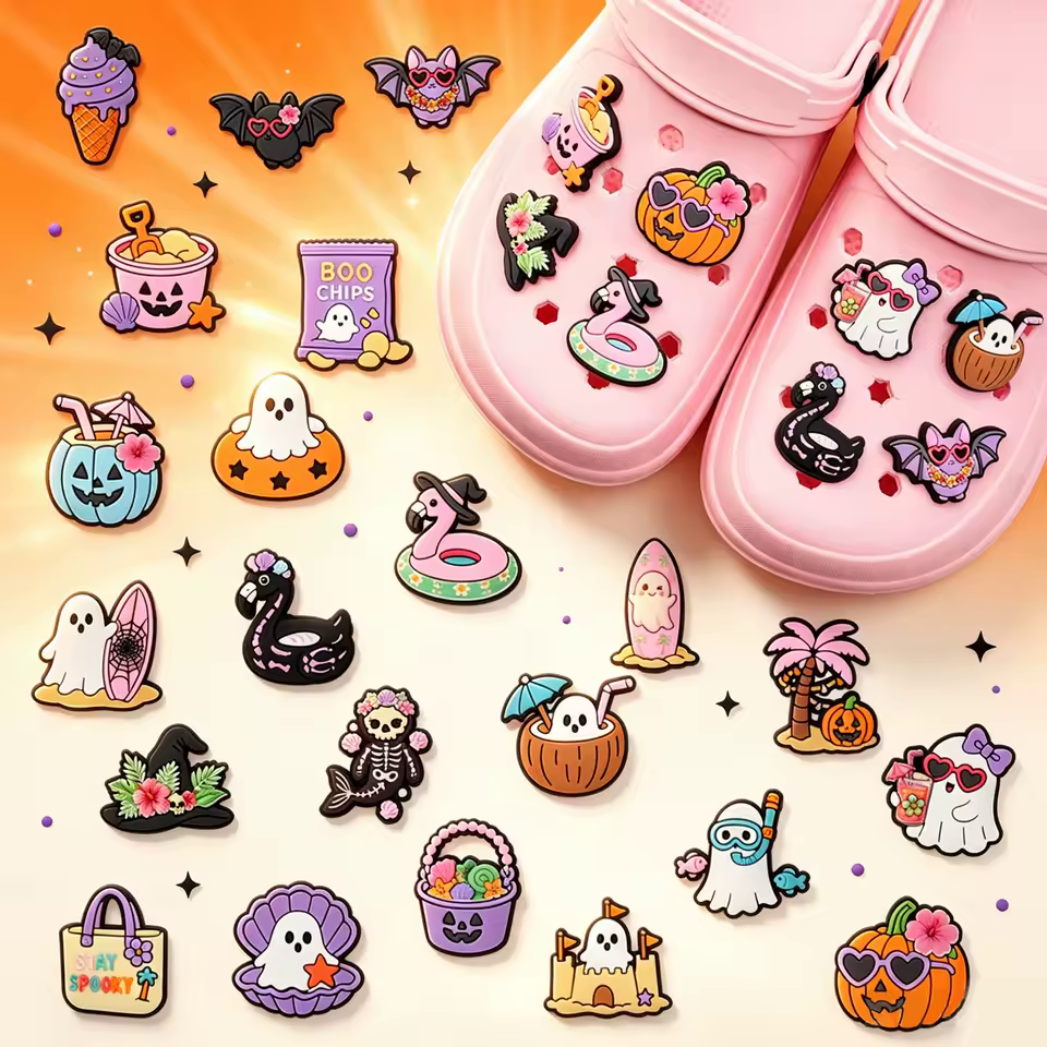 Cute cartoon beach and Halloween PVC shoe charms set for clogs