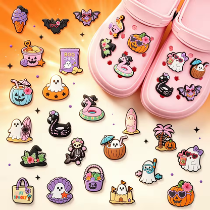 Cute cartoon beach and Halloween PVC shoe charms set for clogs