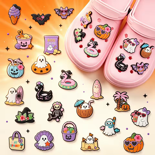 Cute cartoon beach and Halloween PVC shoe charms set for clogs