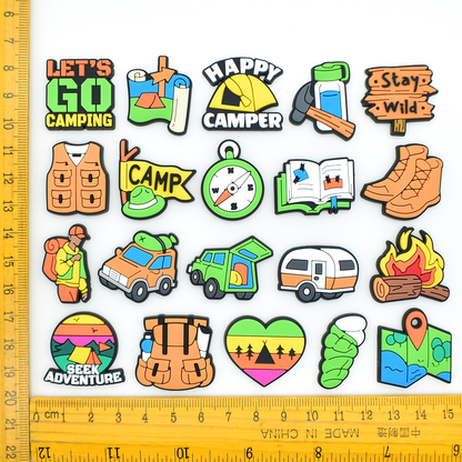 Camping theme PVC shoe charms size reference