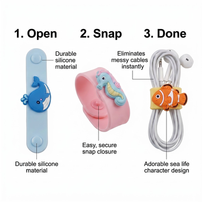 Ocean PVC cable organizer wristband in use