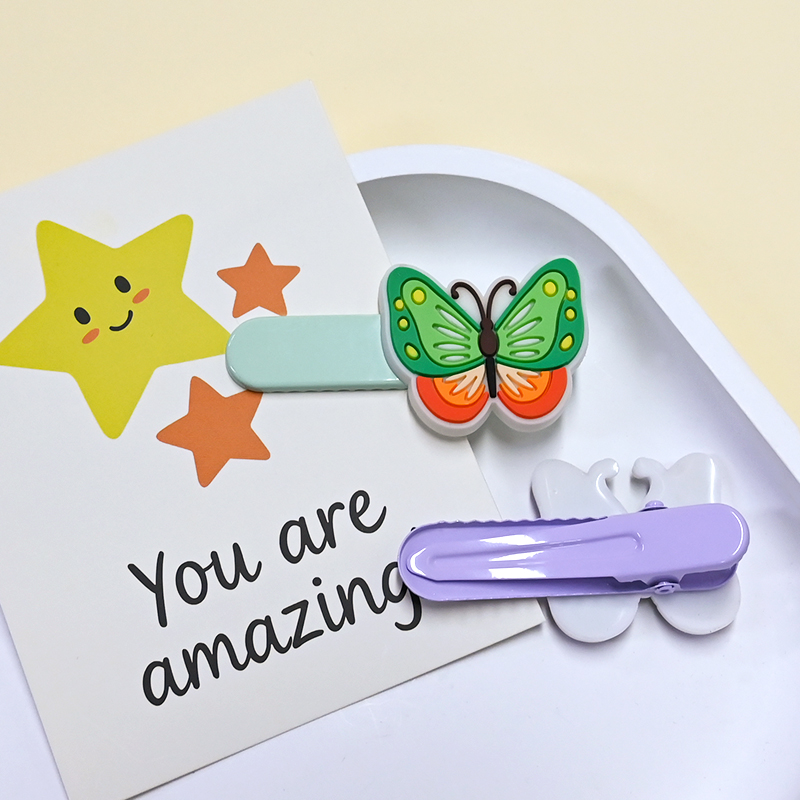 Butterfly PVC snap hair clip close-up