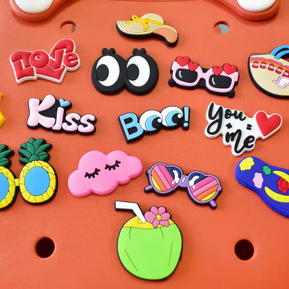 Colorful PVC tote bag charm set of 14 assortment
