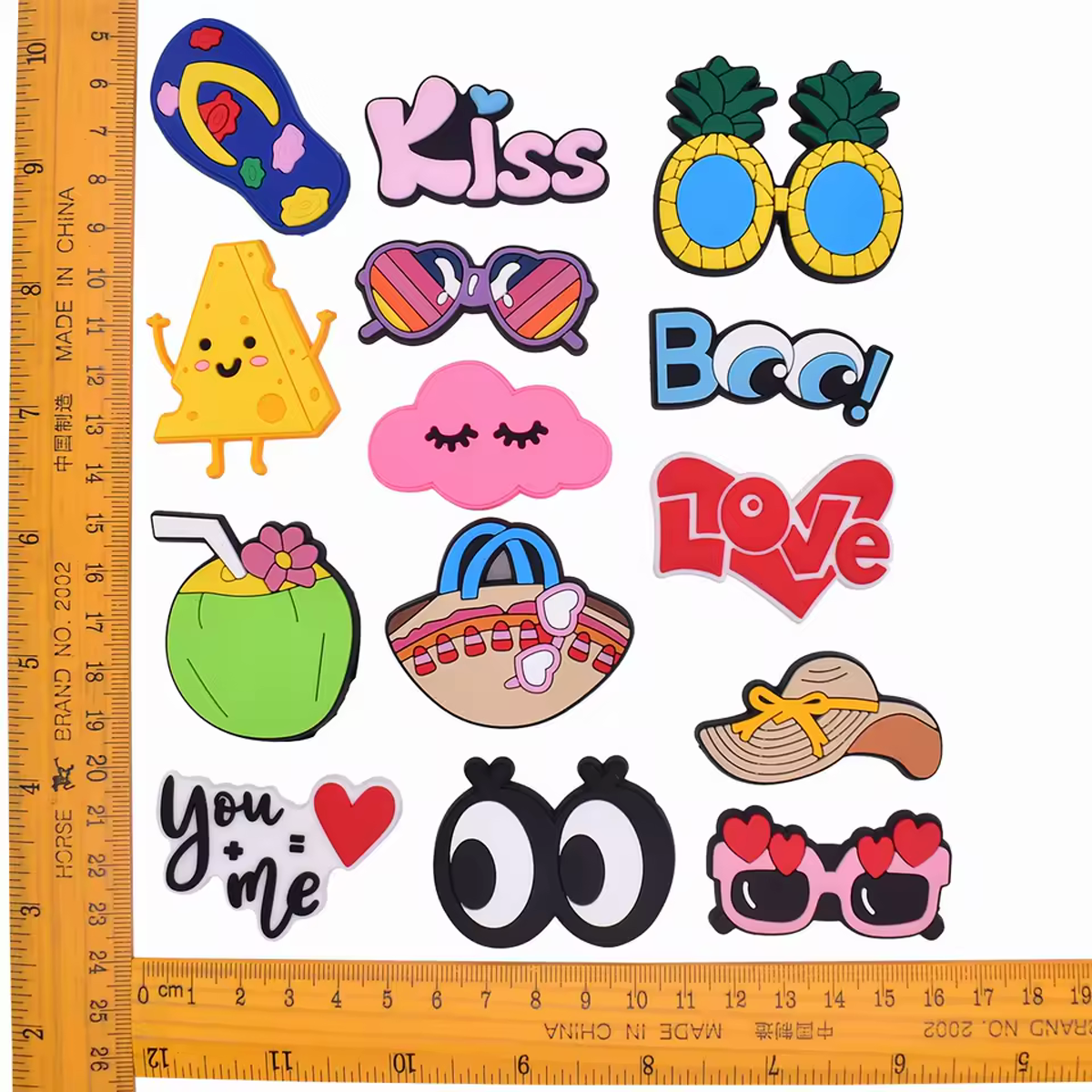 PVC tote bag charms size and assortment detail