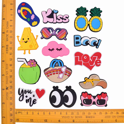 PVC tote bag charms size and assortment detail