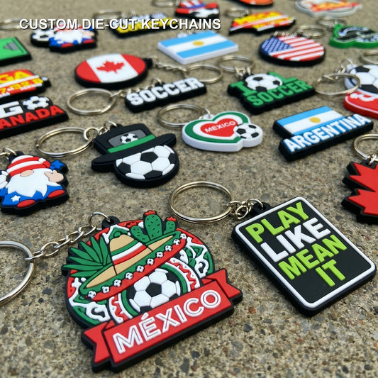 Custom Die-Cut Keychains with clear product label