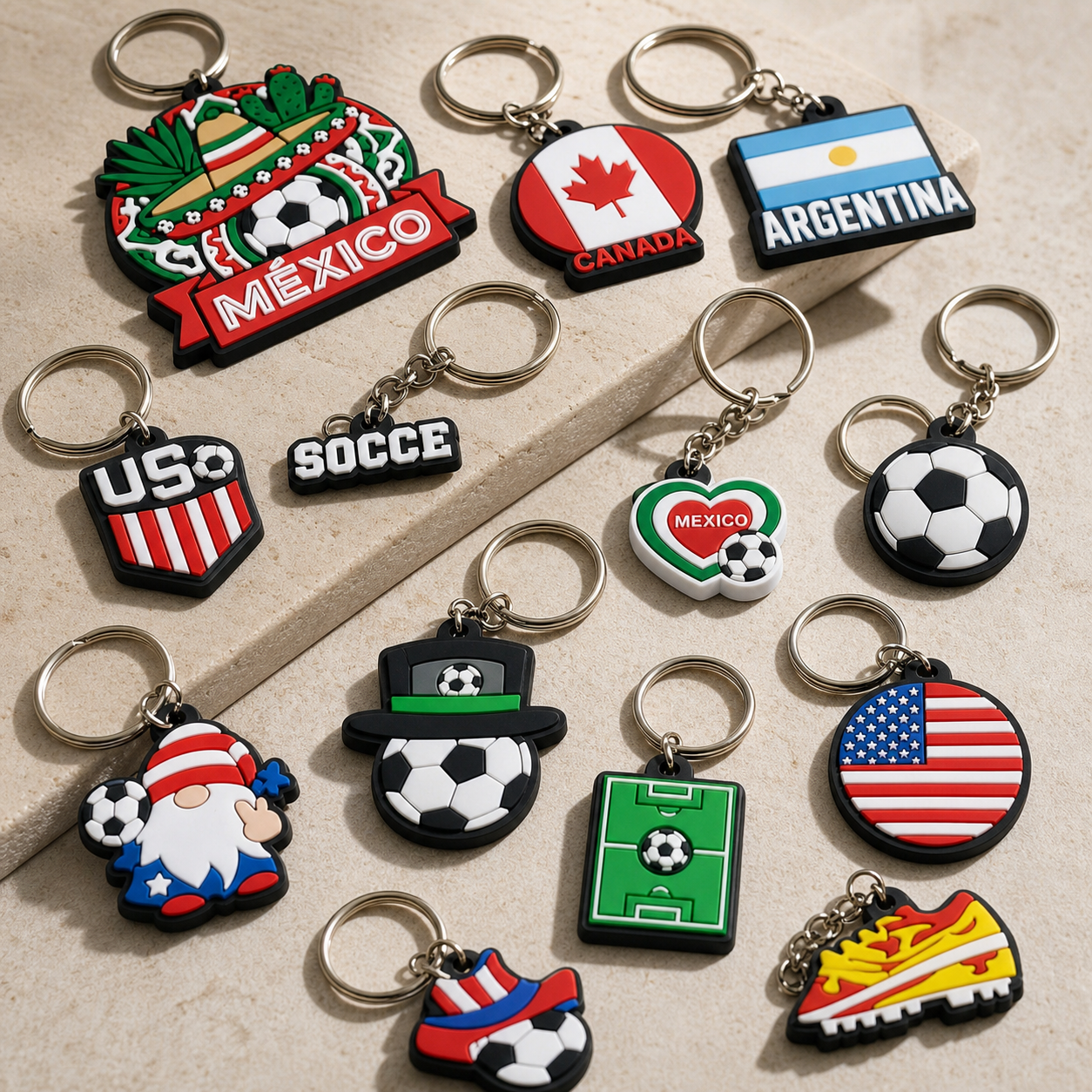 Premium hero image for custom die-cut rubber keychains