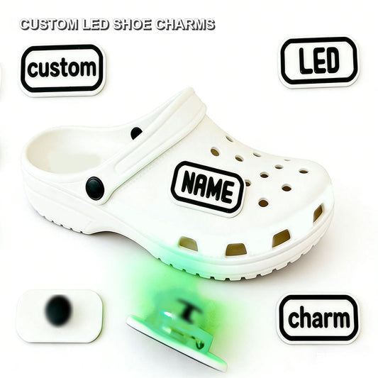 Custom LED Shoe Charms with clear product label