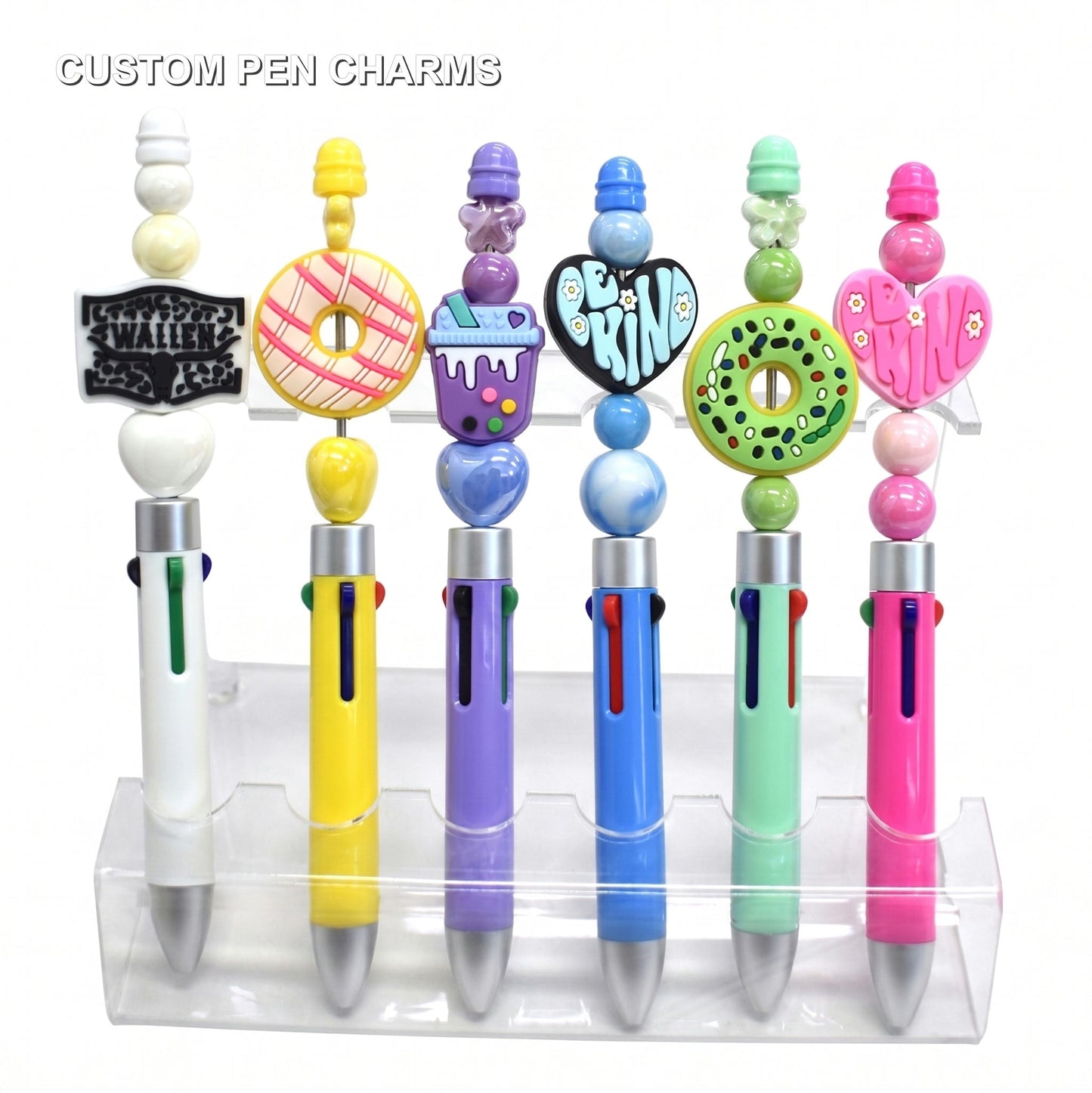 Custom Pen Charms with clear product label