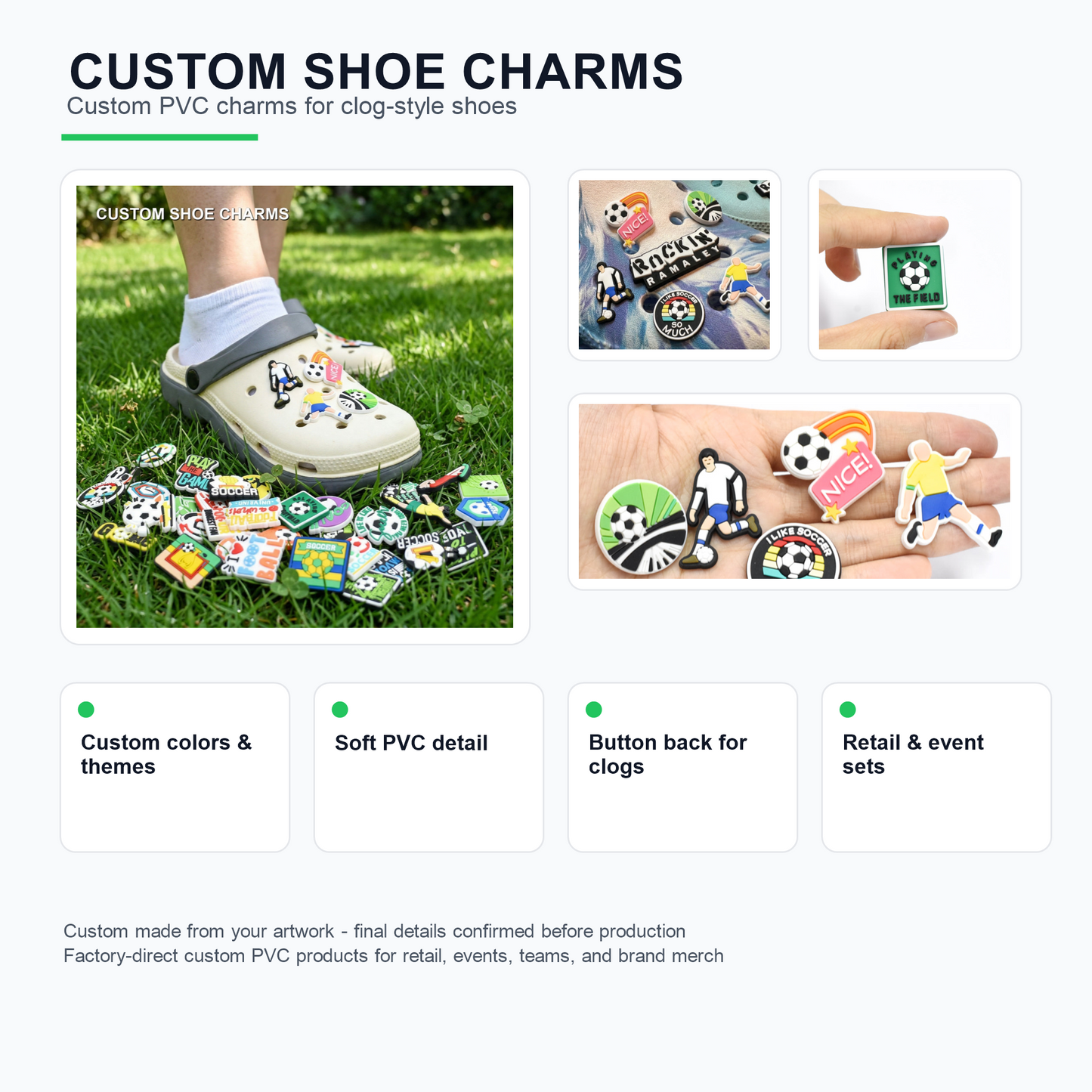 Custom PVC Shoe Charms for Clog Shoes English trust infographic