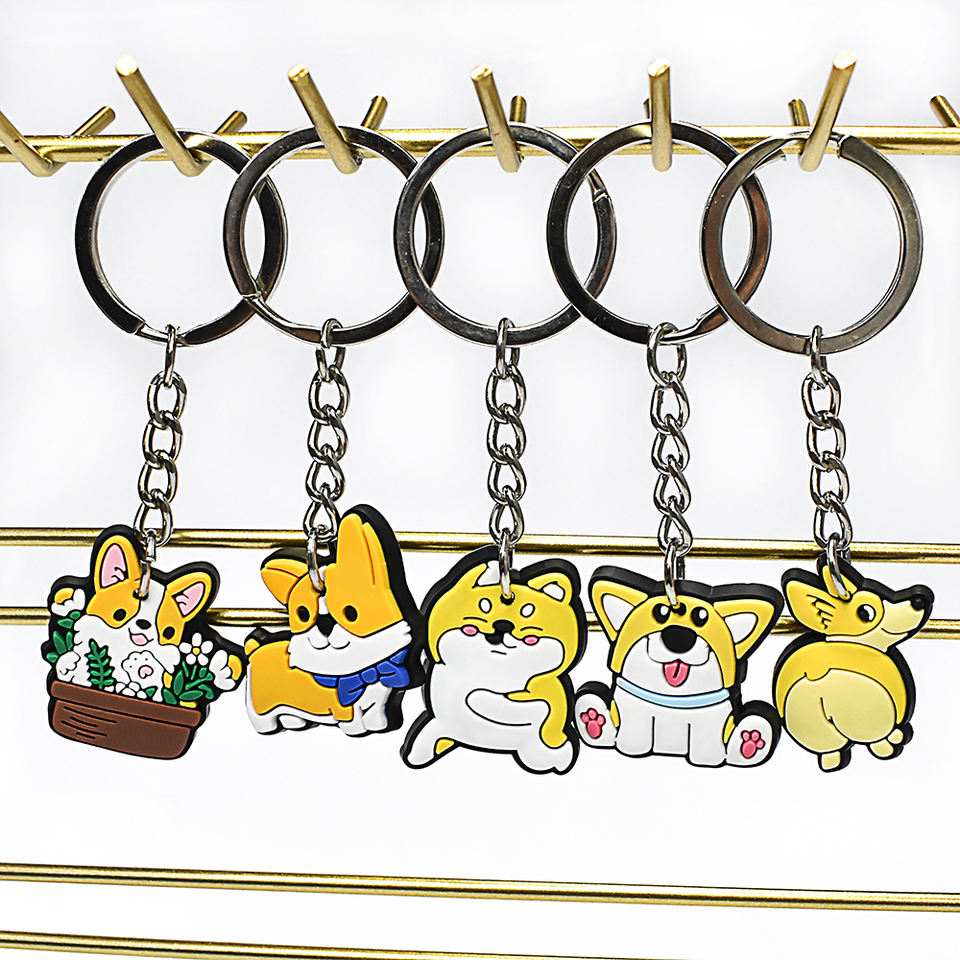 Cute corgi 2D PVC keychain
