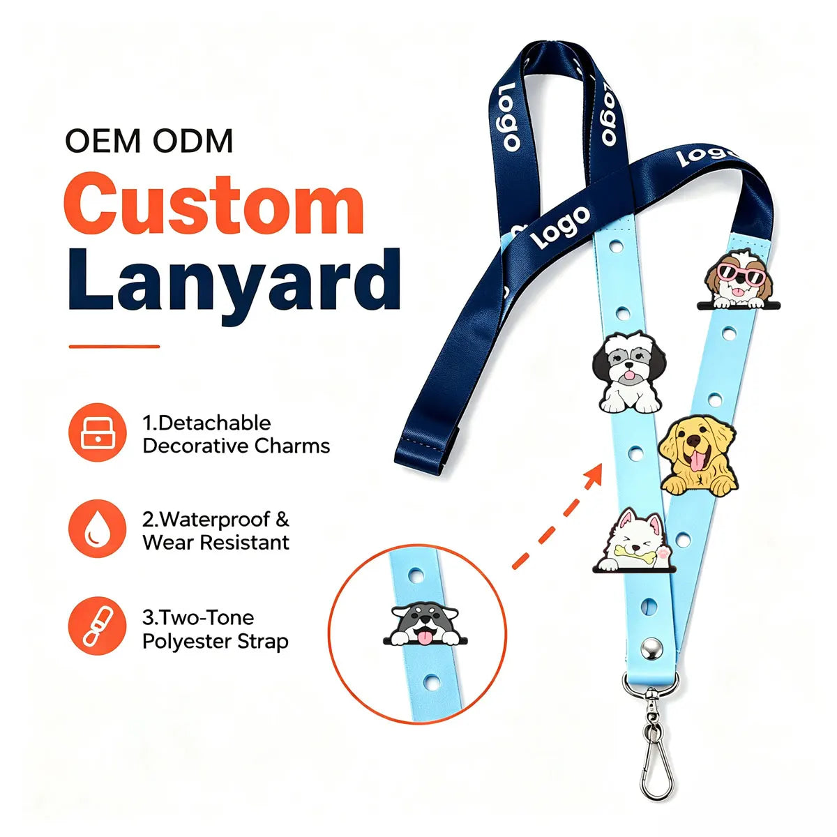 Cute dog PVC charm lanyard with blue strap product image 1