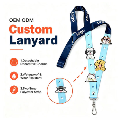 Cute dog PVC charm lanyard with blue strap product image 1