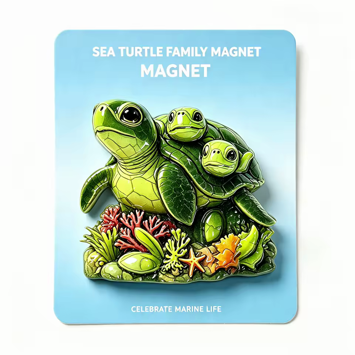 Sea turtle family 3D embossed PVC fridge magnet detail