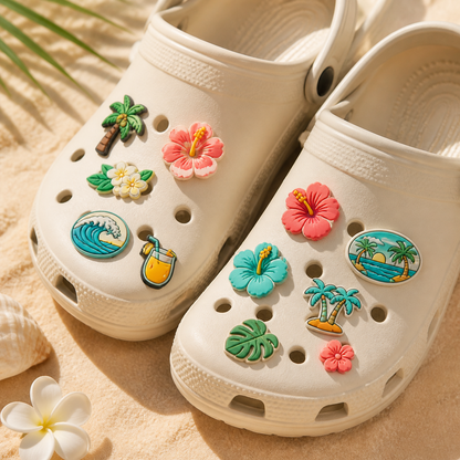 Cute cartoon UV PVC shoe charms attached to foam clogs