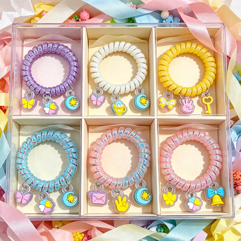 Pastel spiral coil hair tie with kawaii PVC charm product image 2
