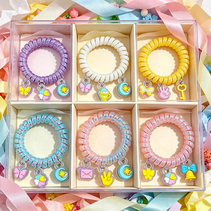Pastel spiral coil hair tie with kawaii PVC charm product image 2