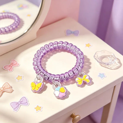 Pastel spiral coil hair tie with kawaii PVC charm product image 3