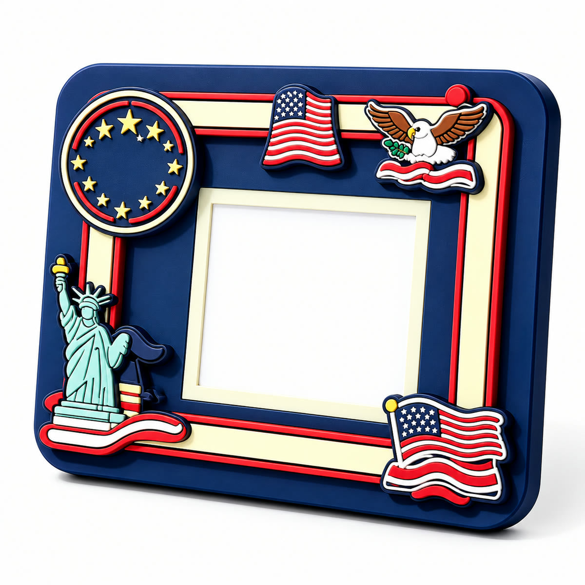 Patriotic photo frame PVC fridge magnet with magnetic back