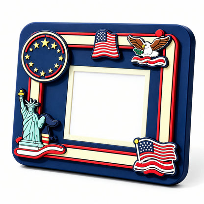 Patriotic photo frame PVC fridge magnet with magnetic back