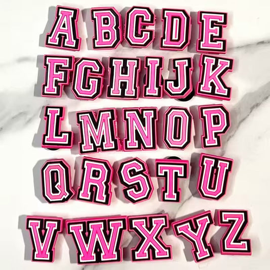 Pink A to Z alphabet PVC shoe charms set