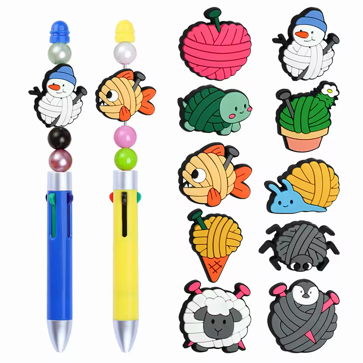 Cute woolen animal beaded pen topper set assortment